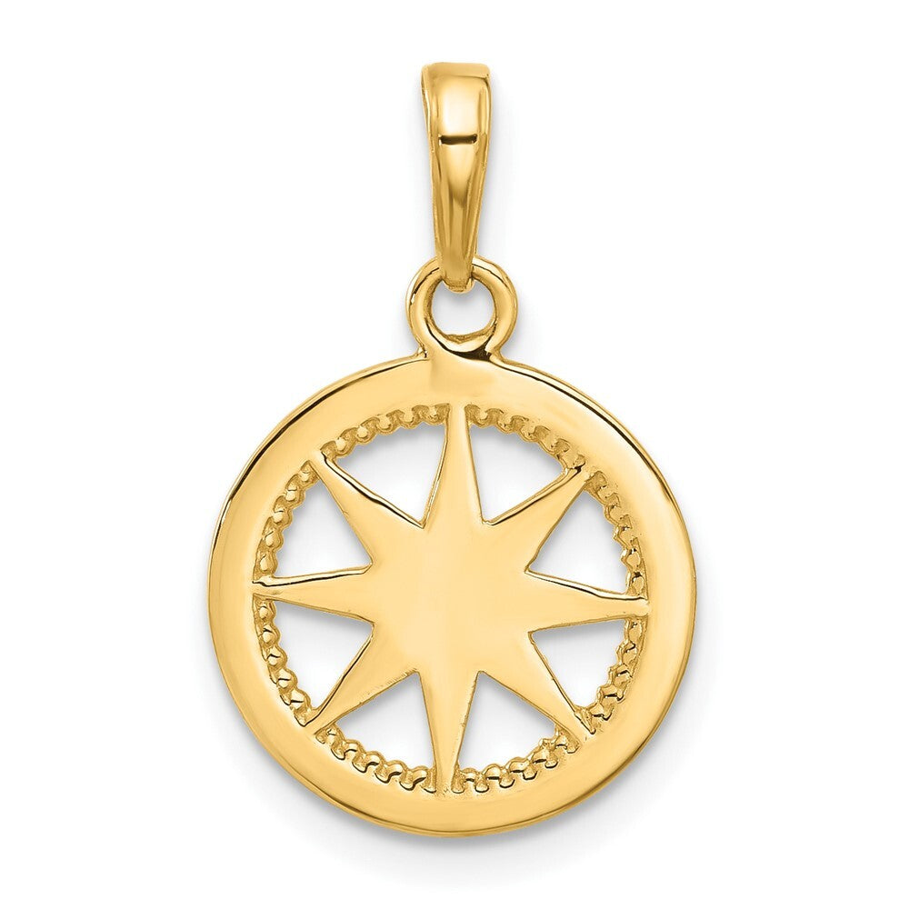 14k Yellow Gold and White Rhodium Diamond-Cut Compass Pendant for Women