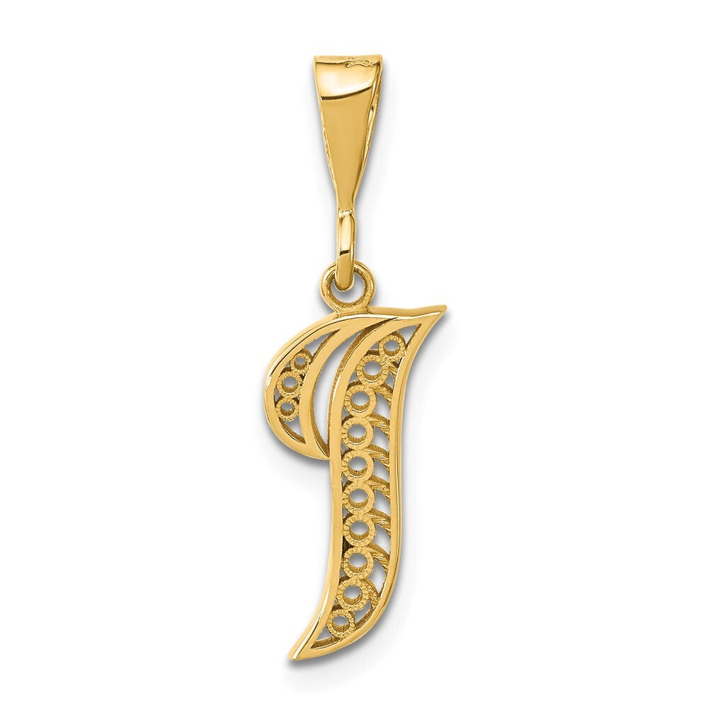 14k Yellow Gold Polished Script Filigree Letter I Initial Pendant for Women