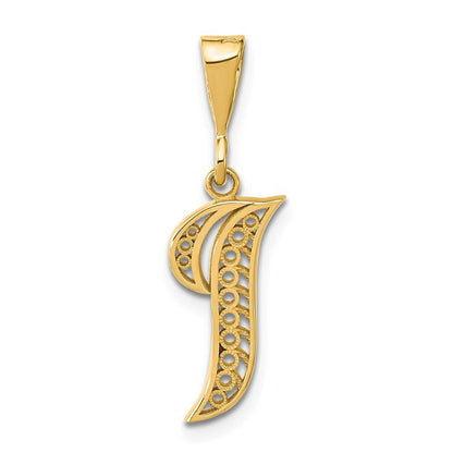 14k Yellow Gold Polished Script Filigree Letter I Initial Pendant for Women