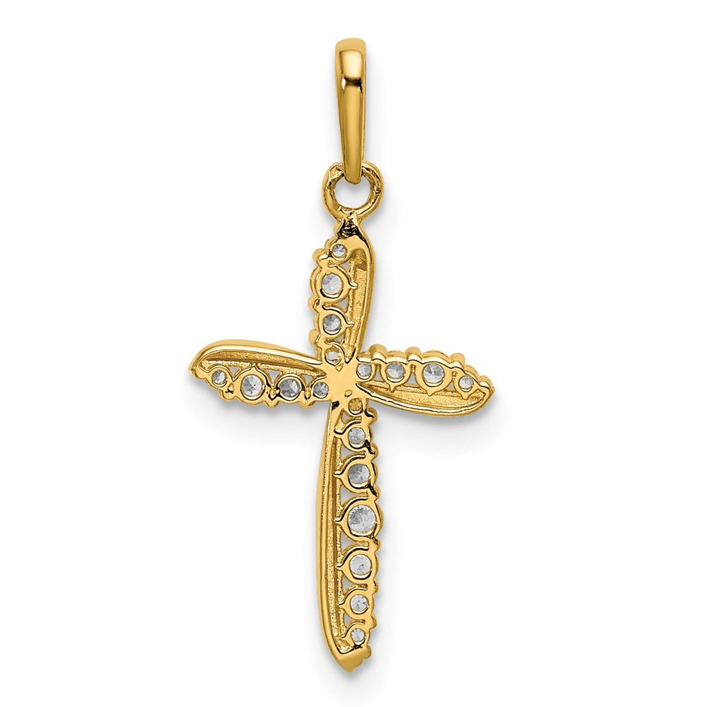 14k Yellow Gold Polished CZ Cross Charm