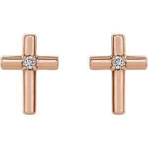 14k Rose Gold .01 CTW Natural Diamond Cross Stud Earrings