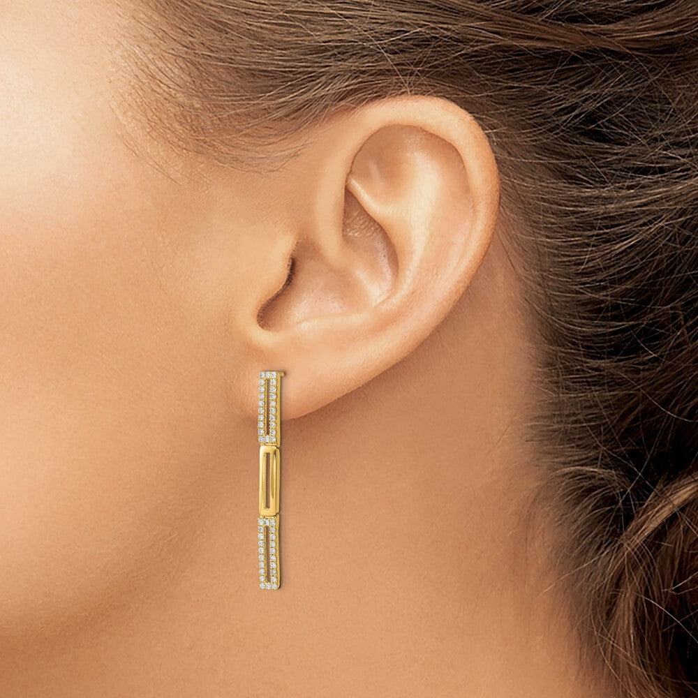 14k Yellow Gold Polished 3 Rectangle Link Diamond Drop & Dangle Earrings