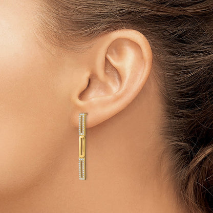 14k Yellow Gold Polished 3 Rectangle Link Diamond Drop & Dangle Earrings