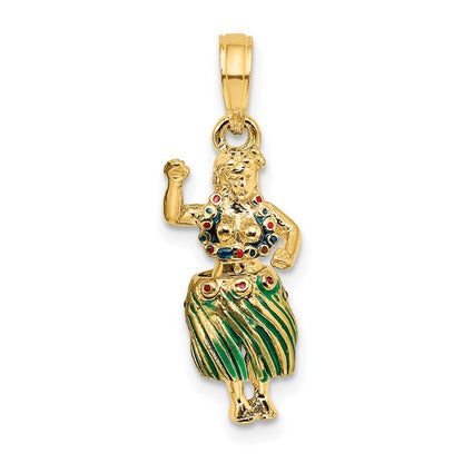 14k Yellow Gold 3-D Hula Girl  Moveable Grass Skirt Charm Pendant for Women