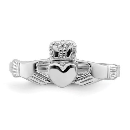 14k White Gold Polished Claddagh Ring Size 7