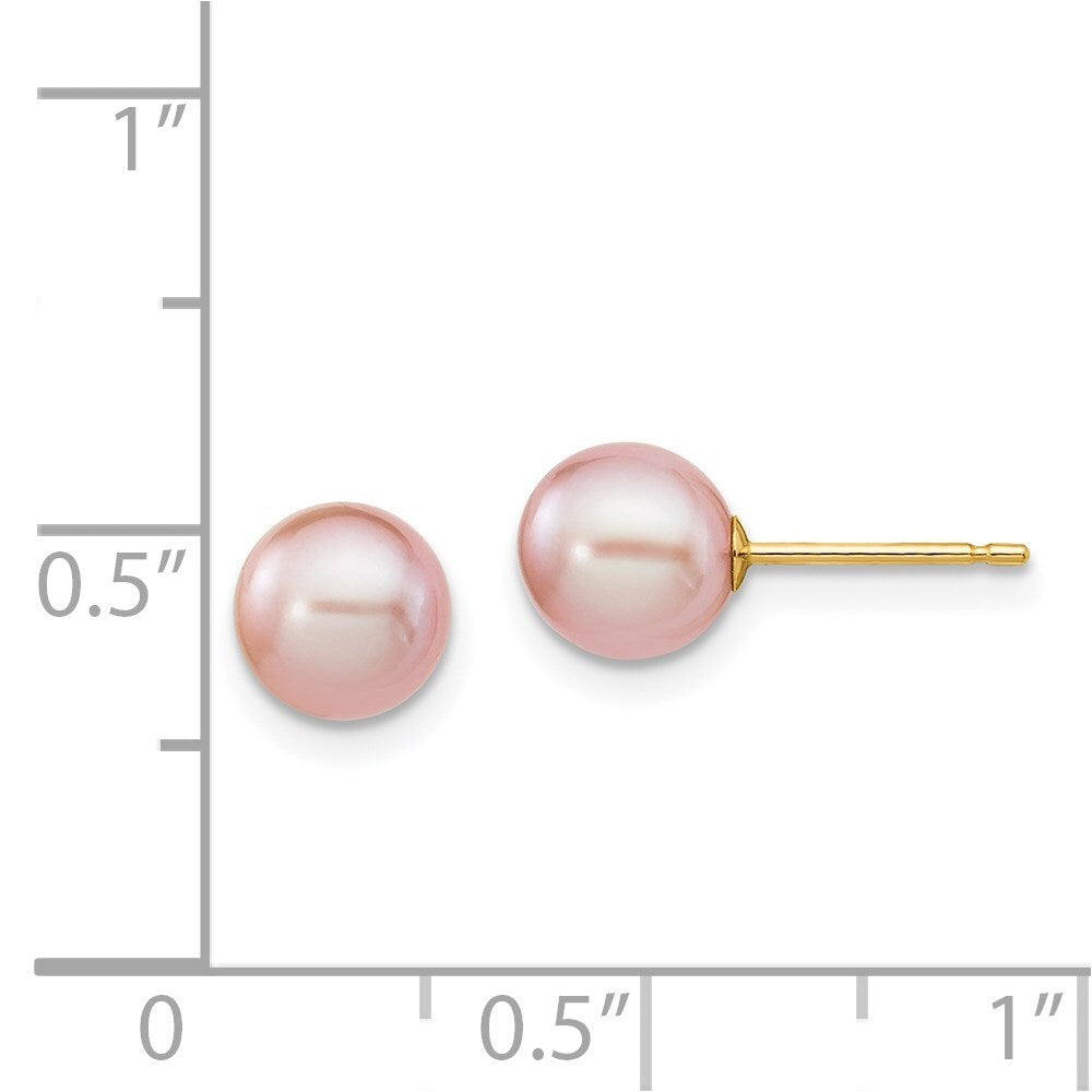 14k Yellow Gold 6-7mm Purple Round Freshwater Cultured Pearl Stud Earrings