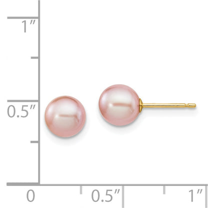 14k Yellow Gold 6-7mm Purple Round Freshwater Cultured Pearl Stud Earrings