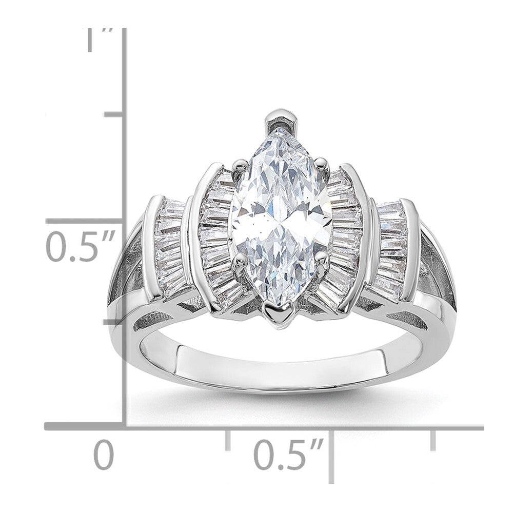 Sterling Silver Rhodium-plated Marquise Shape Center Cubic Zirconia Ring Size 8
