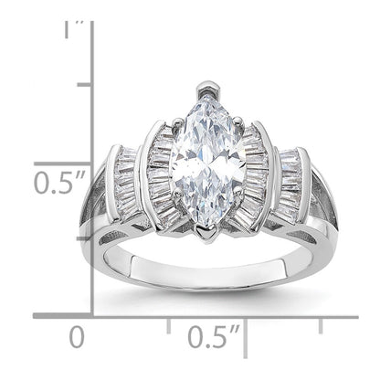 Sterling Silver Rhodium-plated Marquise Shape Center Cubic Zirconia Ring Size 8