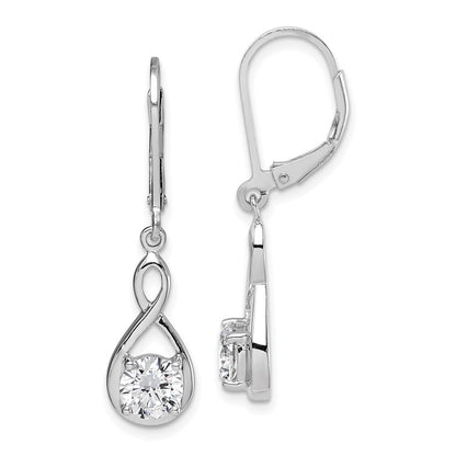 Sterling Silver Polished Cubic Zirconia Infinity Leverback Earrings