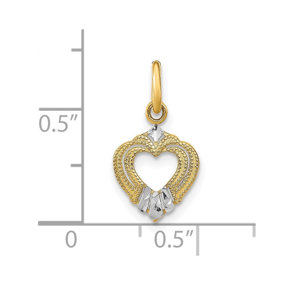 14k Yellow Gold and White Rhodium Textured Mini Heart Charm