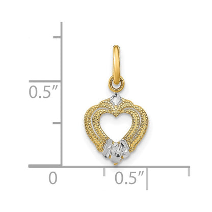 14k Yellow Gold and White Rhodium Textured Mini Heart Charm