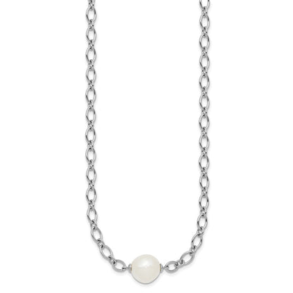Sterling Silver 12mm White Cultured Pearl Open Link Cable Chain Necklace 18"