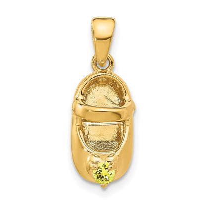 14k Yellow Gold 3-D November/Yellow Synthetic Stone Engravable Baby Shoe Charm