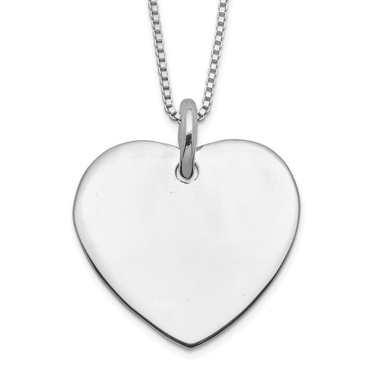 Sterling Silver Engraveable Heart on Box Chain Necklace 18 inch Necklace