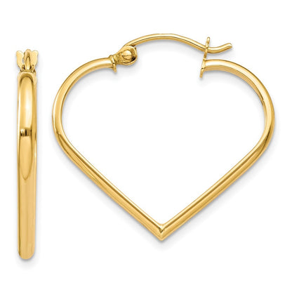 14k Yellow Gold Polished 2mm Heart Hoop Earrings