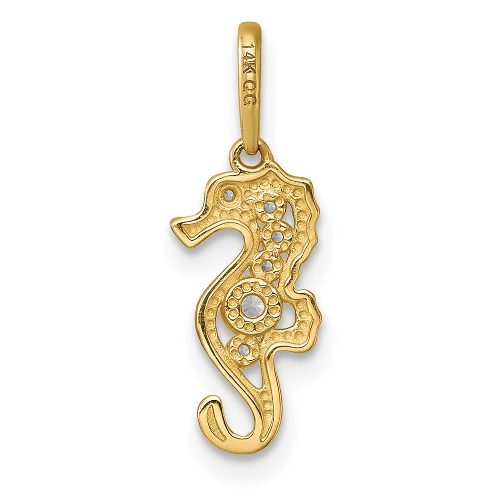 14k Yellow Gold Polished CZ Seahorse Charm / Pendant