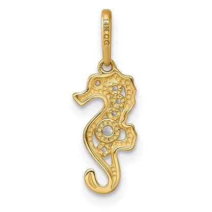 14k Yellow Gold Polished CZ Seahorse Charm / Pendant