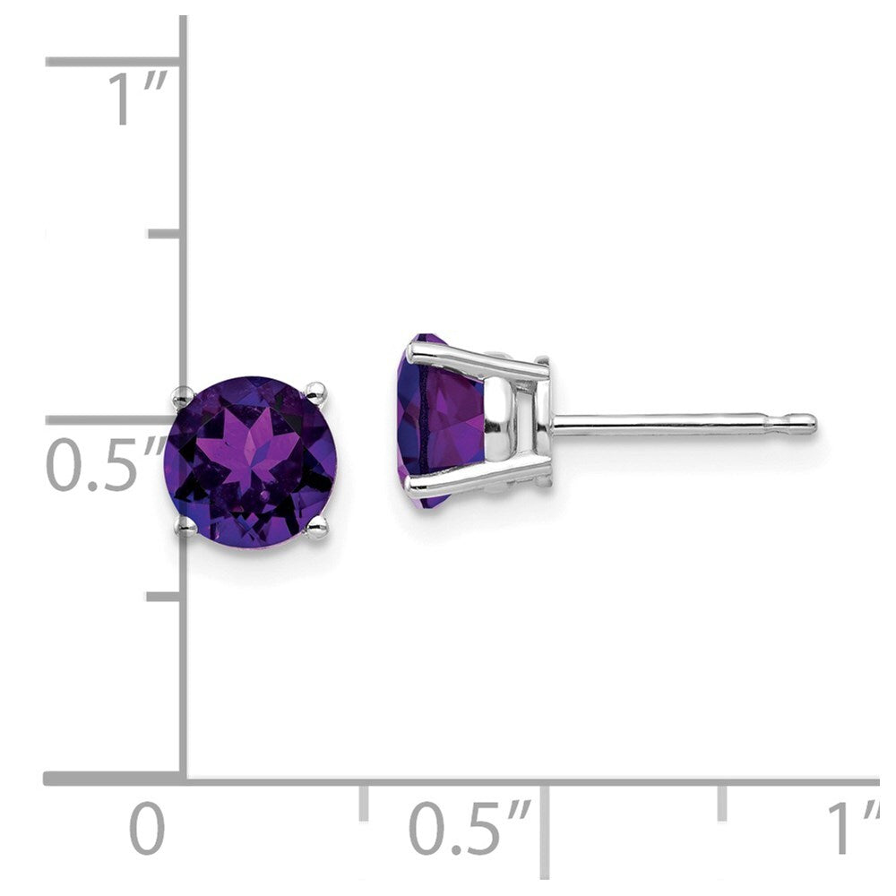 14k White Gold 6mm Amethyst Stud Earrings Gift for Women