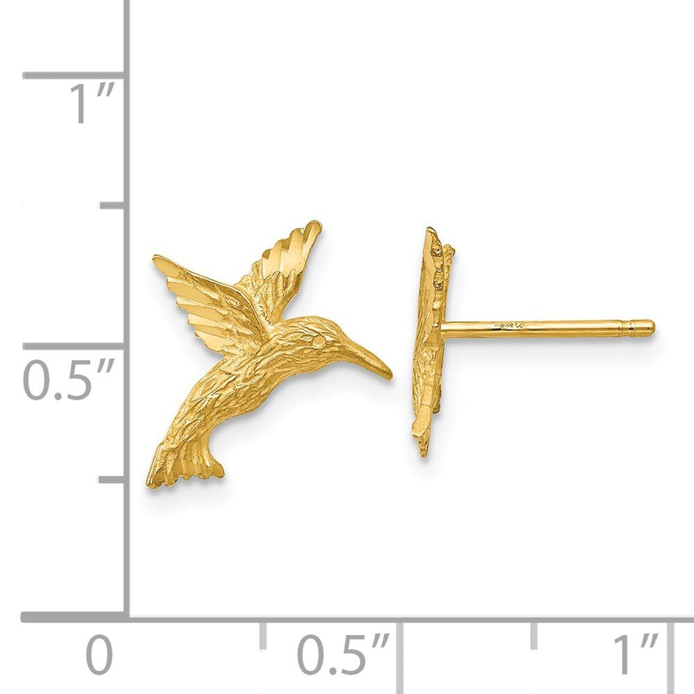 14k Yellow Gold Hummingbird Stud Earrings Gift for Women