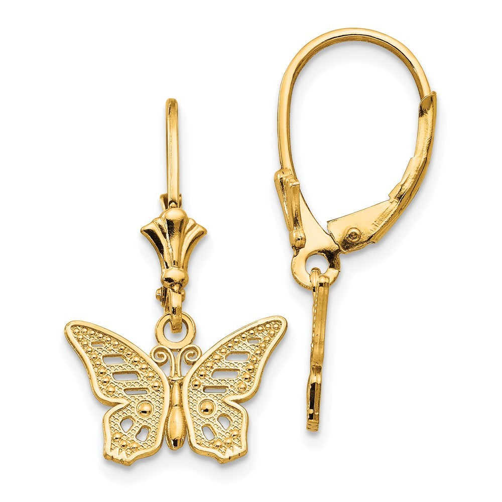 14k Yellow Gold Butterfly Drop Dangle Earrings