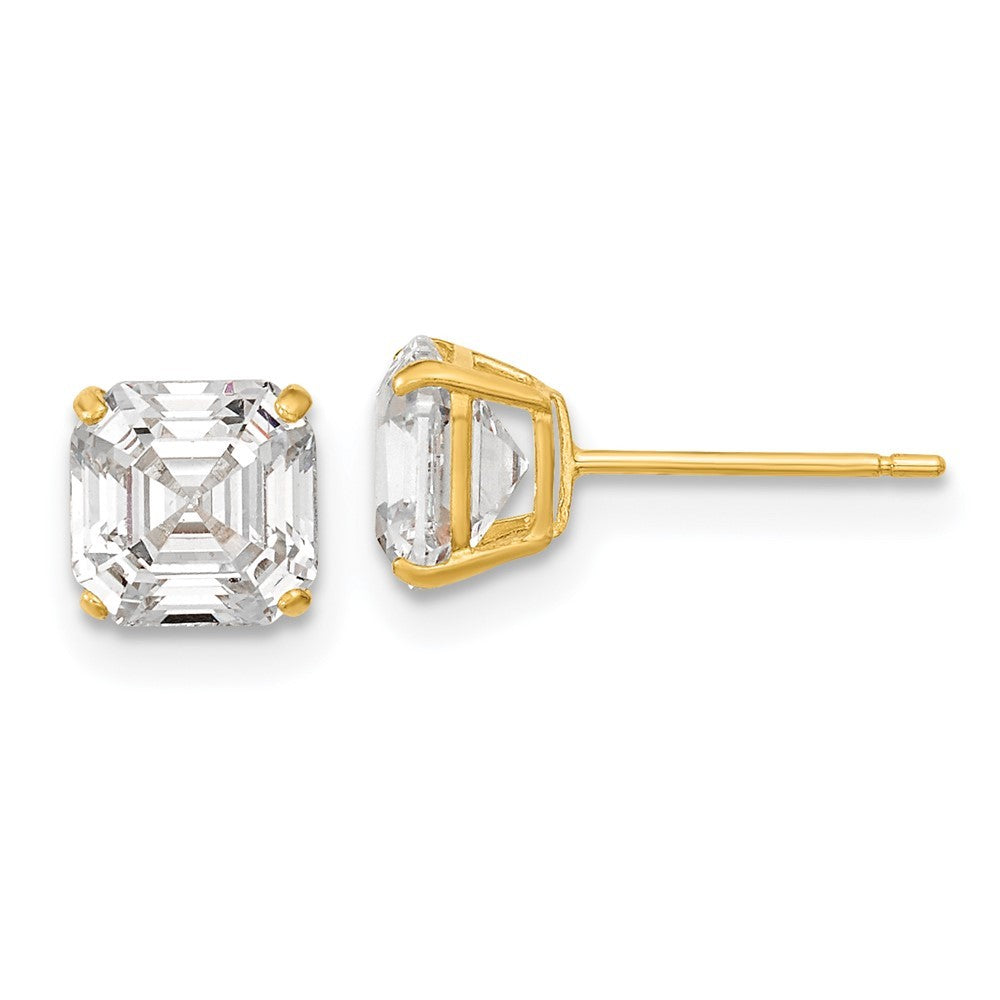 14k Yellow Gold Polished 6x6 Asscher Cut CZ Studs Earrings