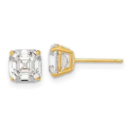14k Yellow Gold Polished 6x6 Asscher Cut CZ Studs Earrings
