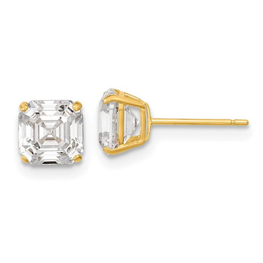 14k Yellow Gold Polished 6x6 Asscher Cut CZ Studs Earrings