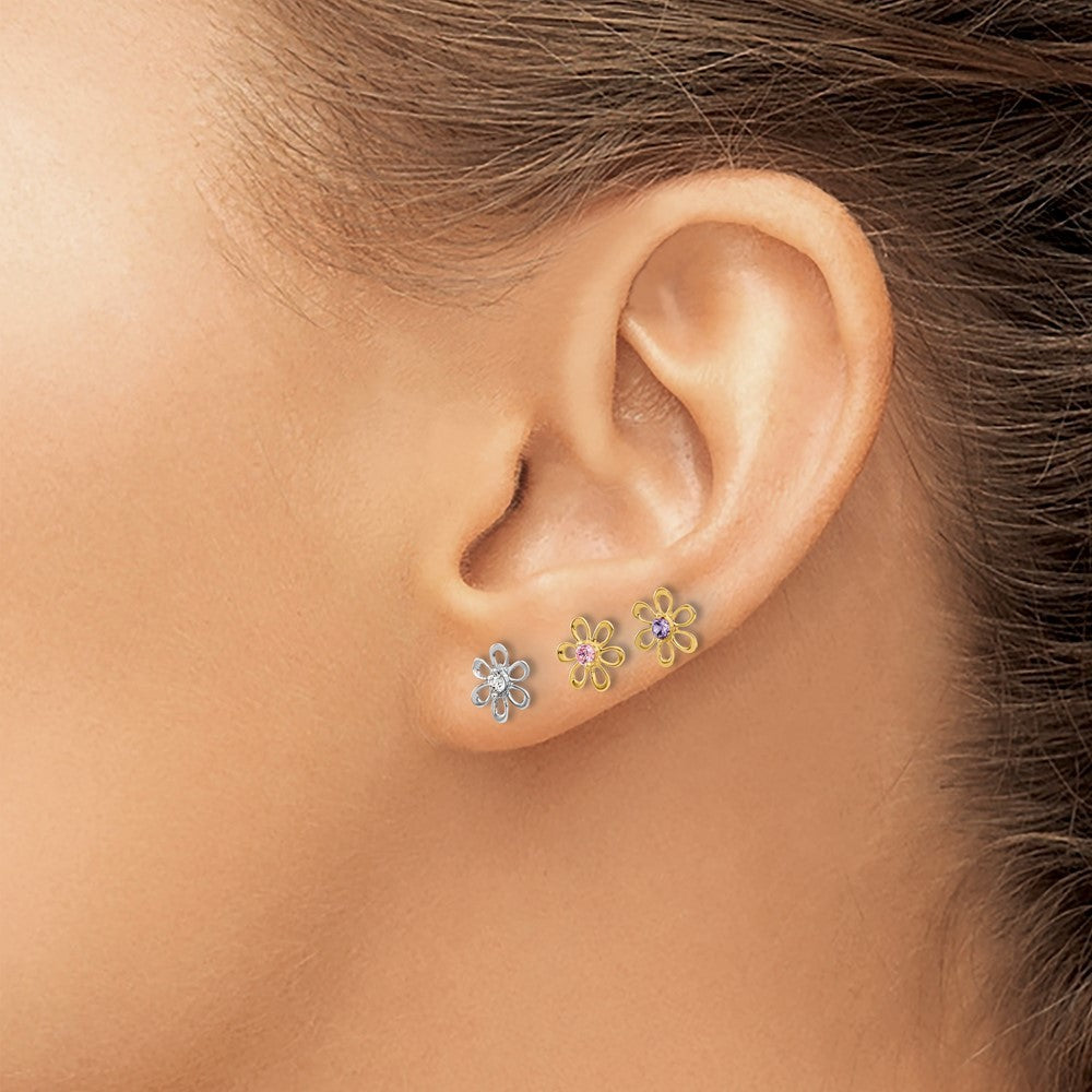 14K Yellow and White Gold Multi-color CZ Flower Earring Set
