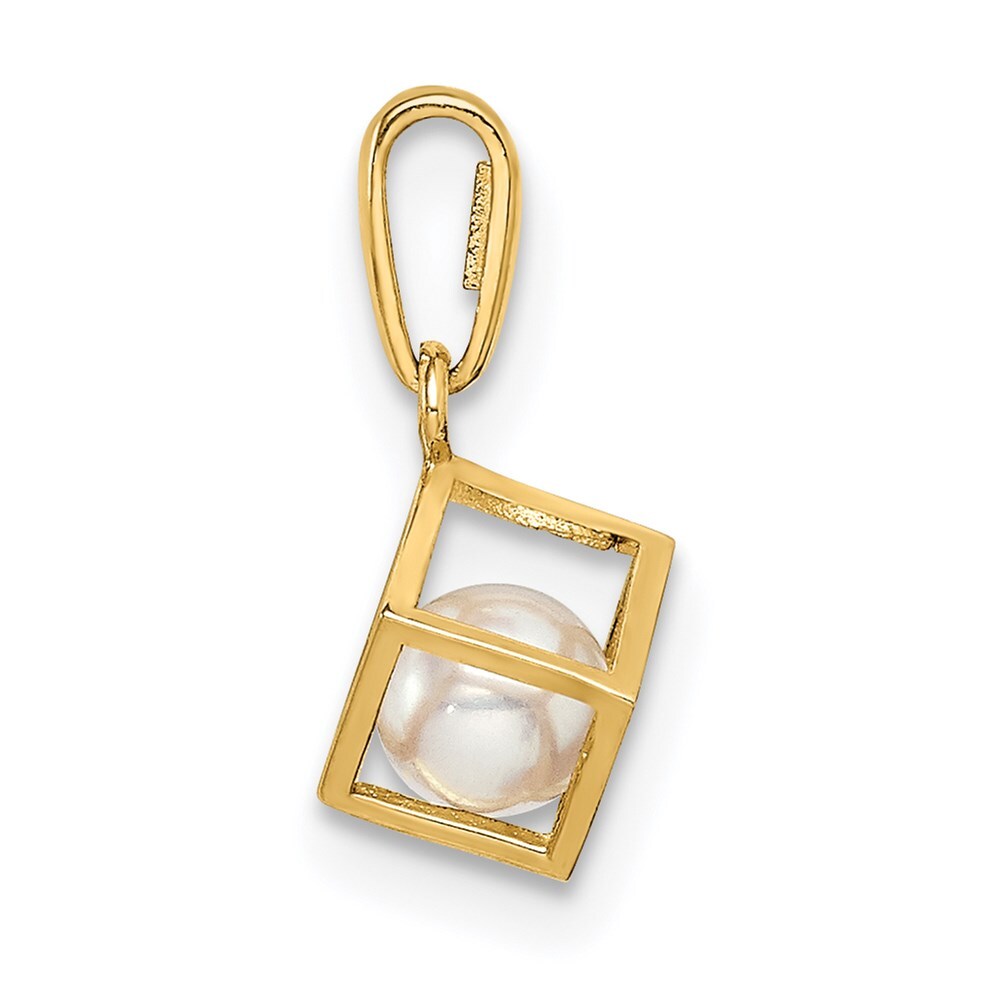 14k Yellow Gold 3D Square w/FW Cultured Pearl Pendant for Women