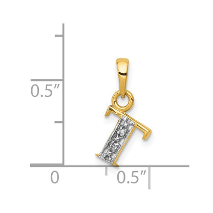 14k Yellow Gold with Rhodium Diamond Letter T Initial Pendant for Women