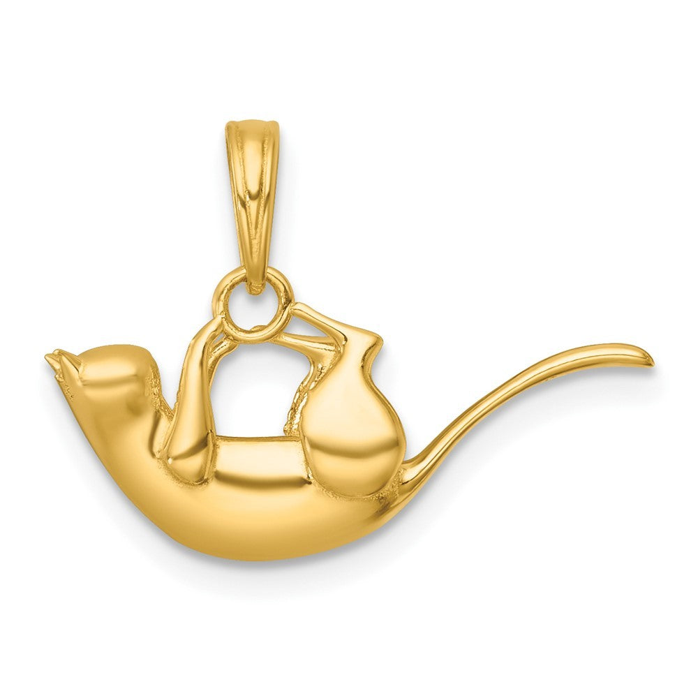 14k Yellow Gold Polished 3-D Cat Hanging Charm