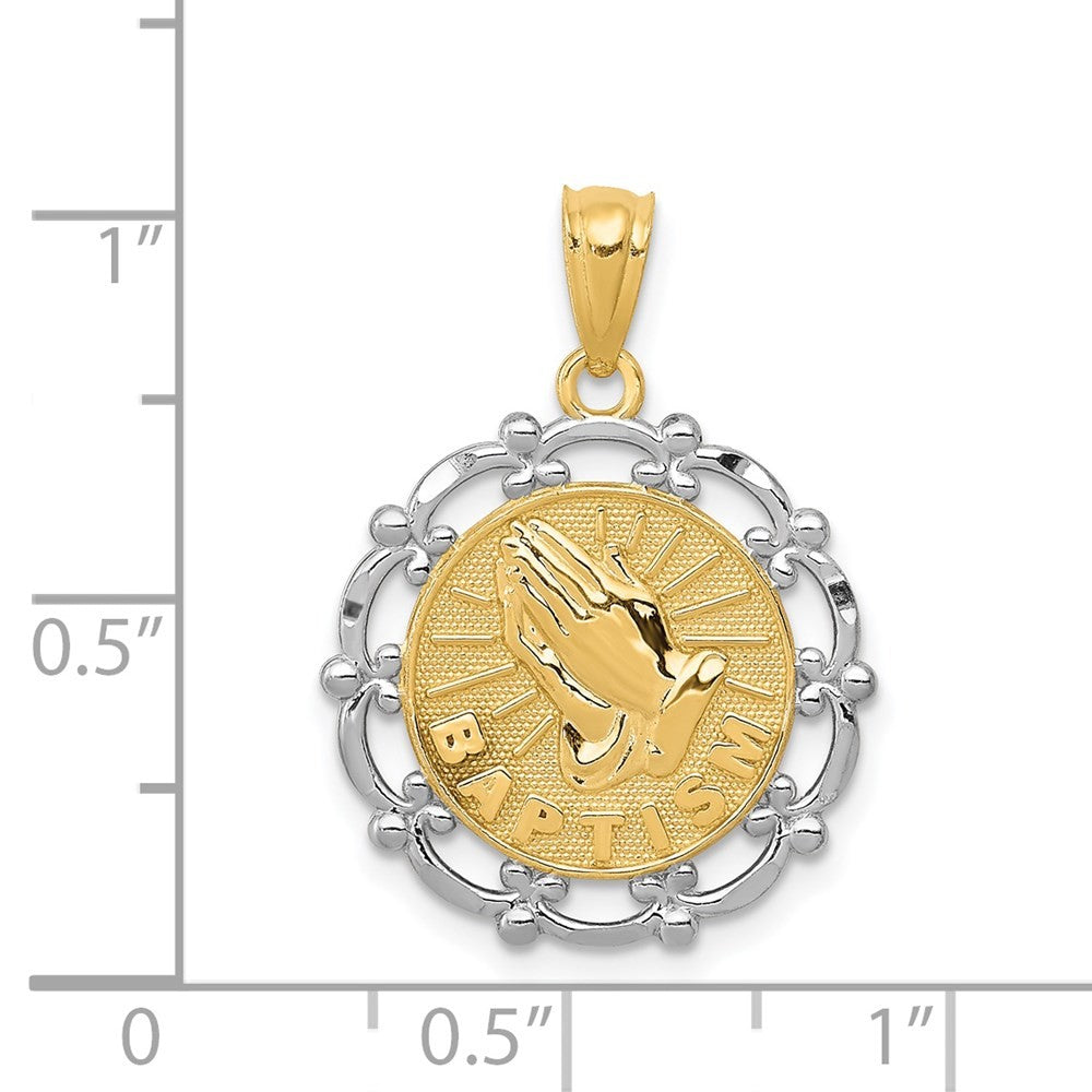 14k Yellow Gold Rhodium Baptism Pendant