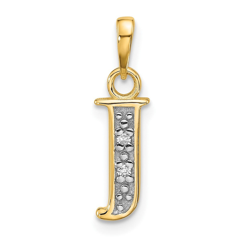 14k Yellow Gold with Rhodium Diamond Letter J Initial Pendant