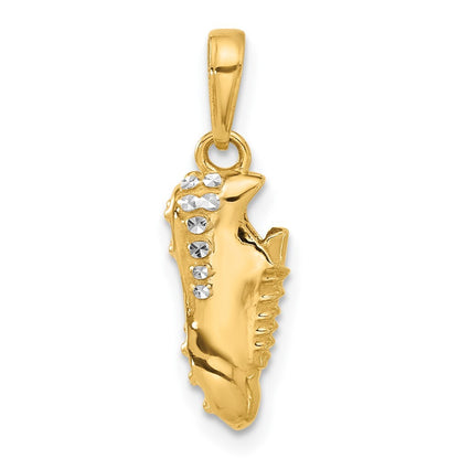 14k Yellow Gold and White Rhodium Diamond-Cut Soccer Cleat Pendant for Women