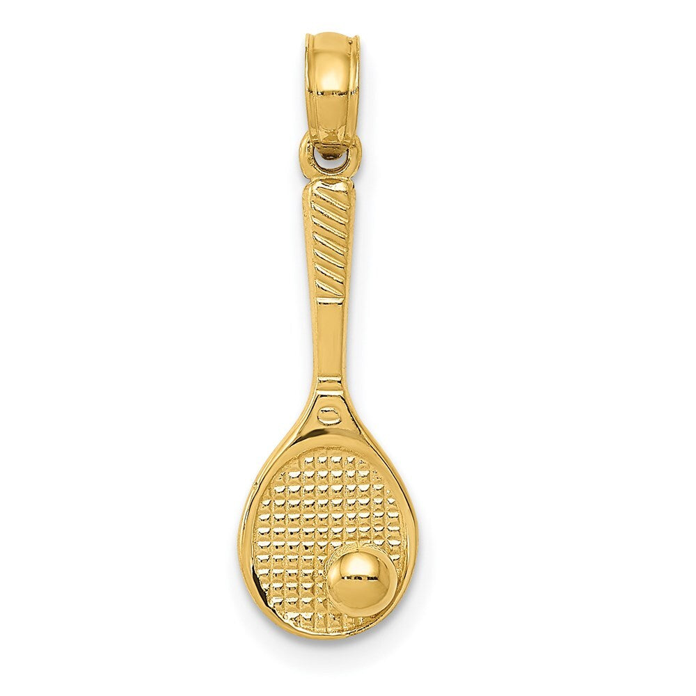 14k Yellow Gold Tennis Racquet and Ball Charm Pendant for Women