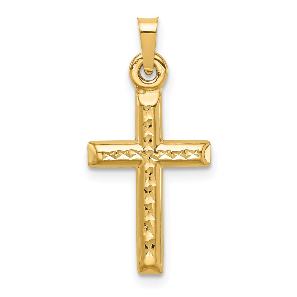 14k Yellow Gold Hollow Diamond-cut Cross Pendant for Women
