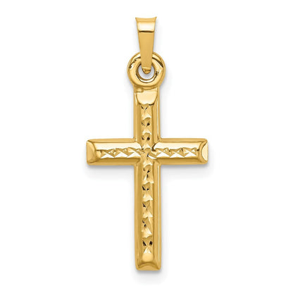 14k Yellow Gold Hollow Diamond-cut Cross Pendant for Women