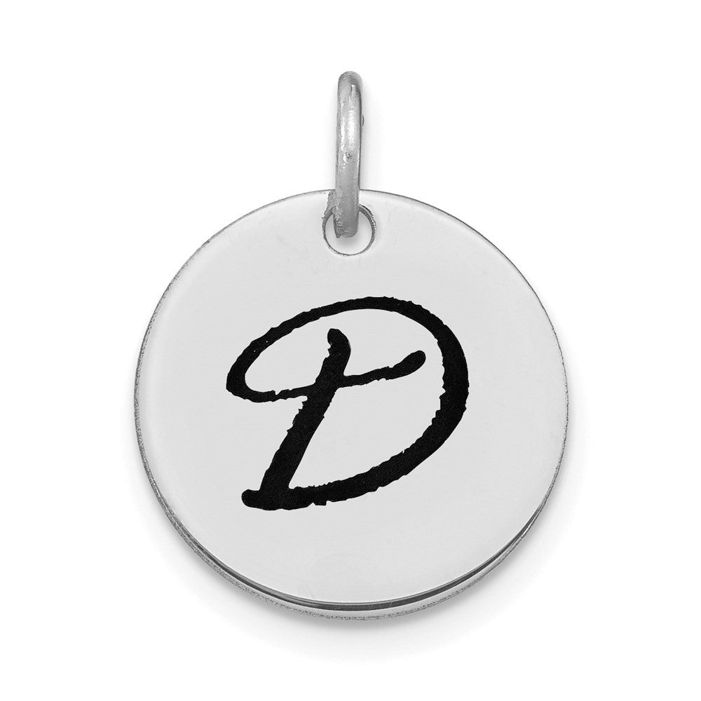 14K White Polished Black Enamel Letter D Initial Disk Charm