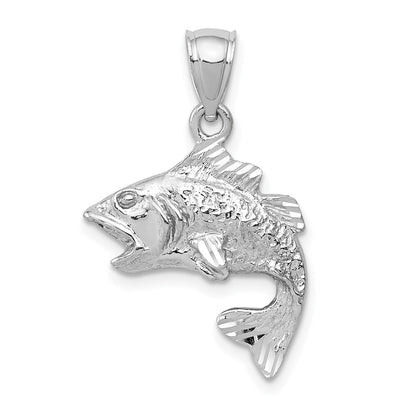 14k White Gold Polished Textured Bass Pendant for Women