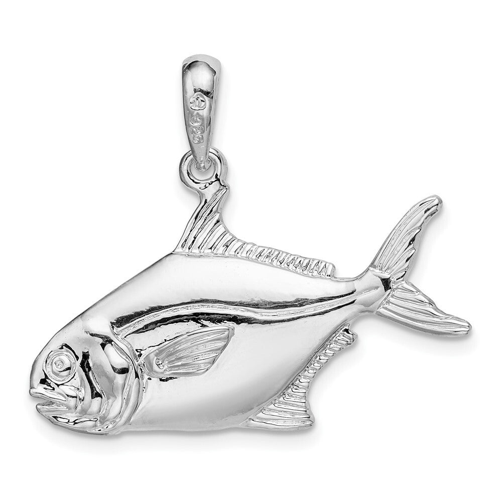 Sterling Silver Rhodium-Plated Polished 3D Pompano Fish Pendant