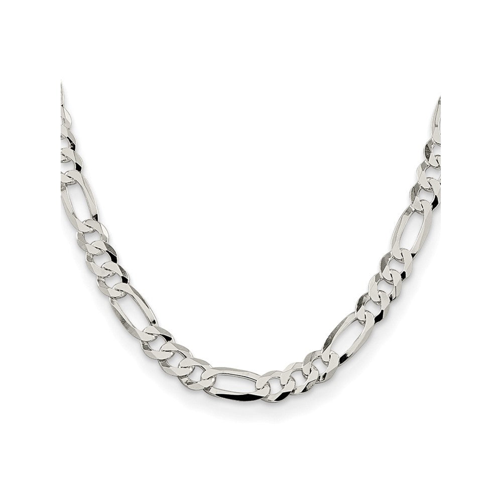 Sterling Silver 8.5mm Lightweight Flat Figaro Chain Necklace