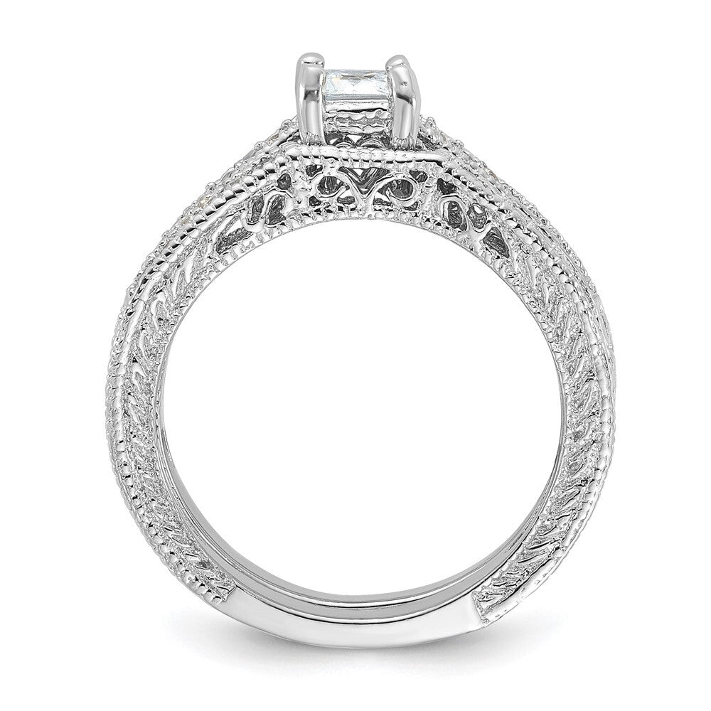 Sterling Silver Rhodium-plated 2-Piece Cubic Zirconia Wedding Set Ring Size 6