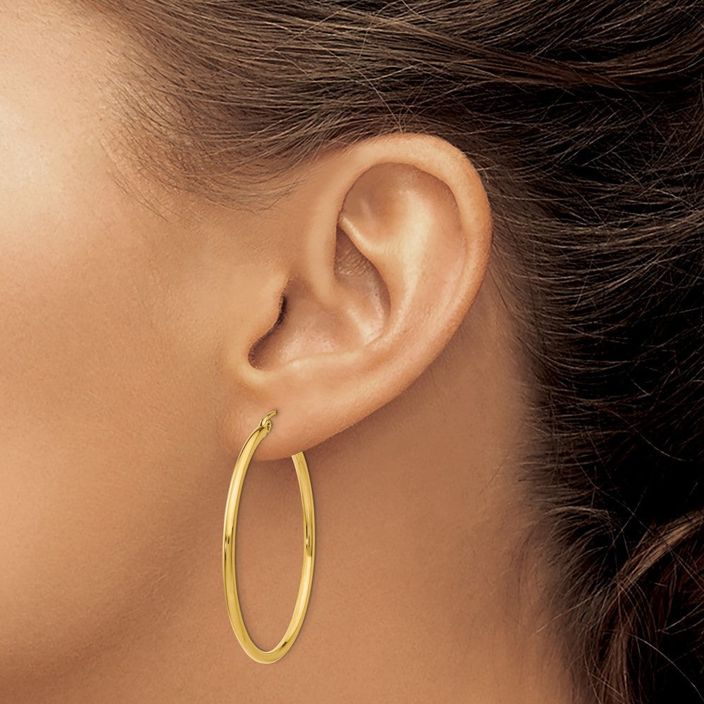 14k Yellow Gold Polished 2x40mm Tube Hoop Earrings