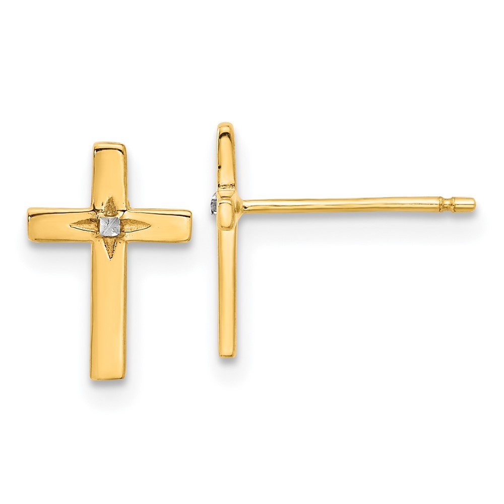 14k Yellow Gold and White Rhodium Cross Earrings