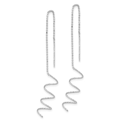 14k White Gold Polished Diamond-cut Spiral Threader Earrings