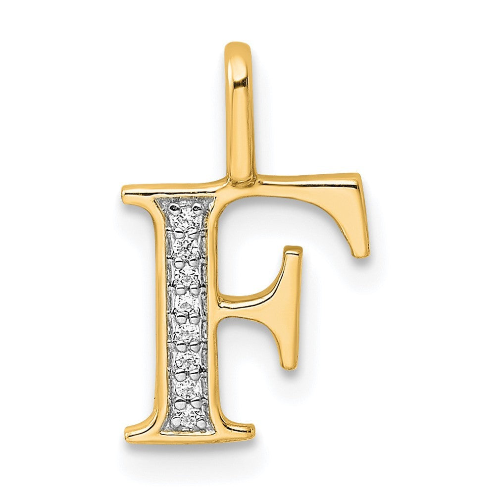 14k Yellow Gold Diamond Letter F Initial Pendant