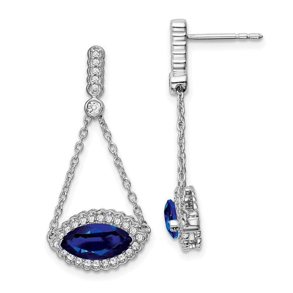 14k White Gold Marquise Created Sapphire and Diamond Drop & Dangle Earrings
