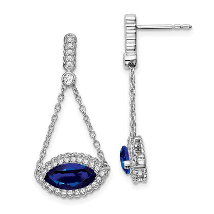 14k White Gold Marquise Created Sapphire and Diamond Drop & Dangle Earrings