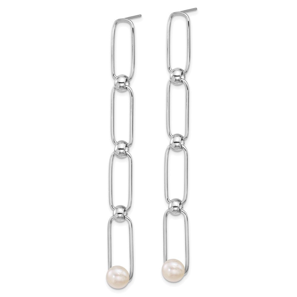 Sterling Silver 6-7mm Freshwater Cultured Pearl & Bead Long Link Dangle Earrings